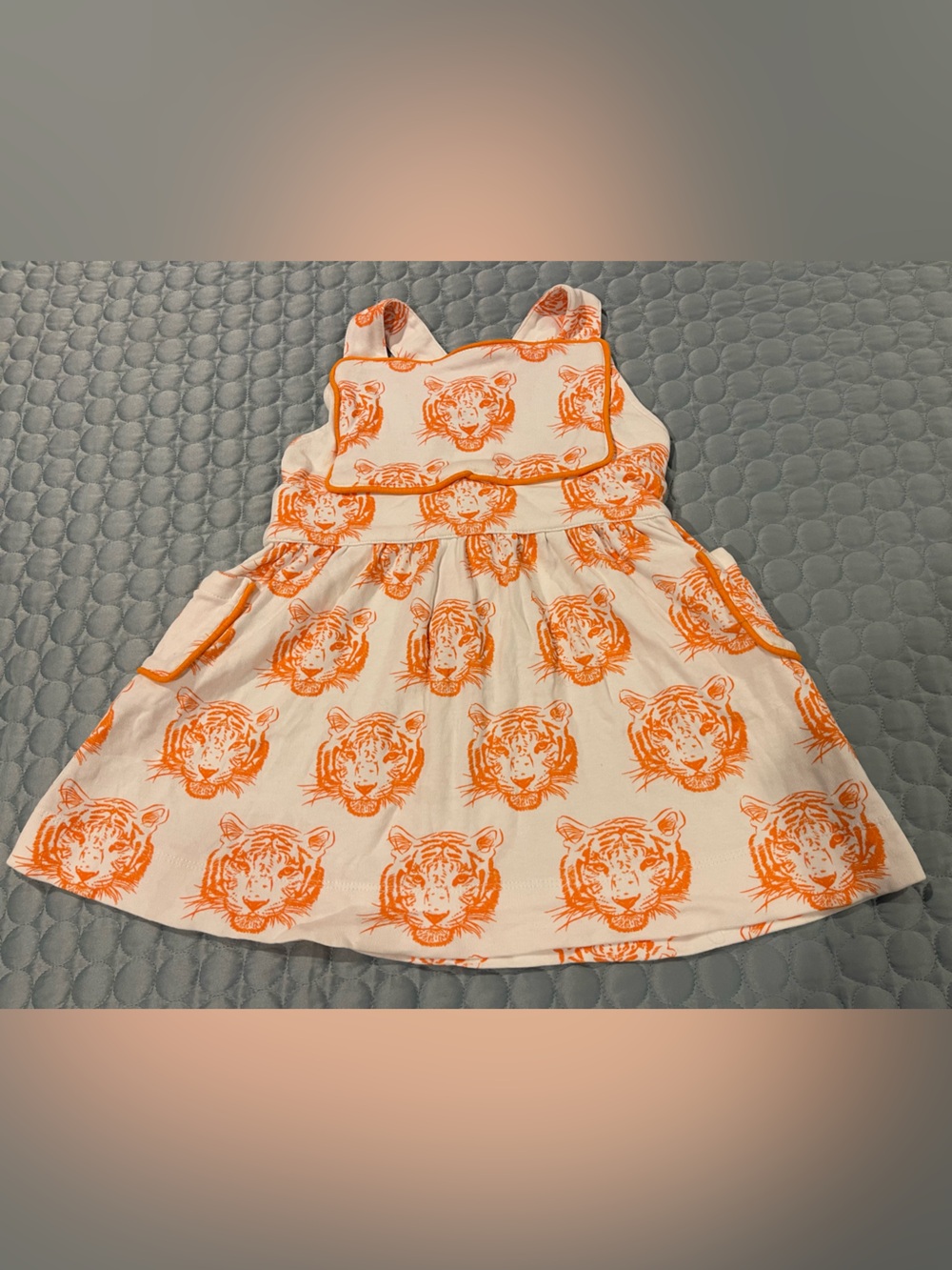 kate quinn Cream Dress Orange Tiger Cross Straps Adjustable 2T Organic Cotton